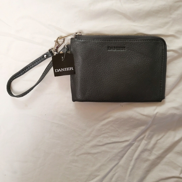 Danier Handbags - Danier Wristlet Leather Grey Wallet Brand New